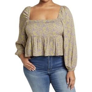 Abound Floral Print Smock Top in Purple Green